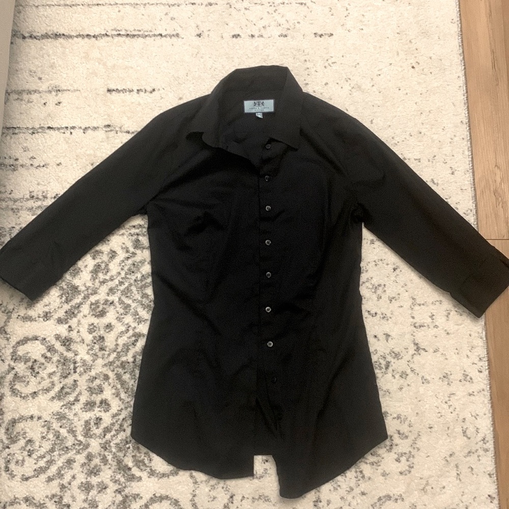 Hawes & Curtis Women's Black Fitted 3 Quarter Sleeve Cotton Shirt (2 (UK 8))